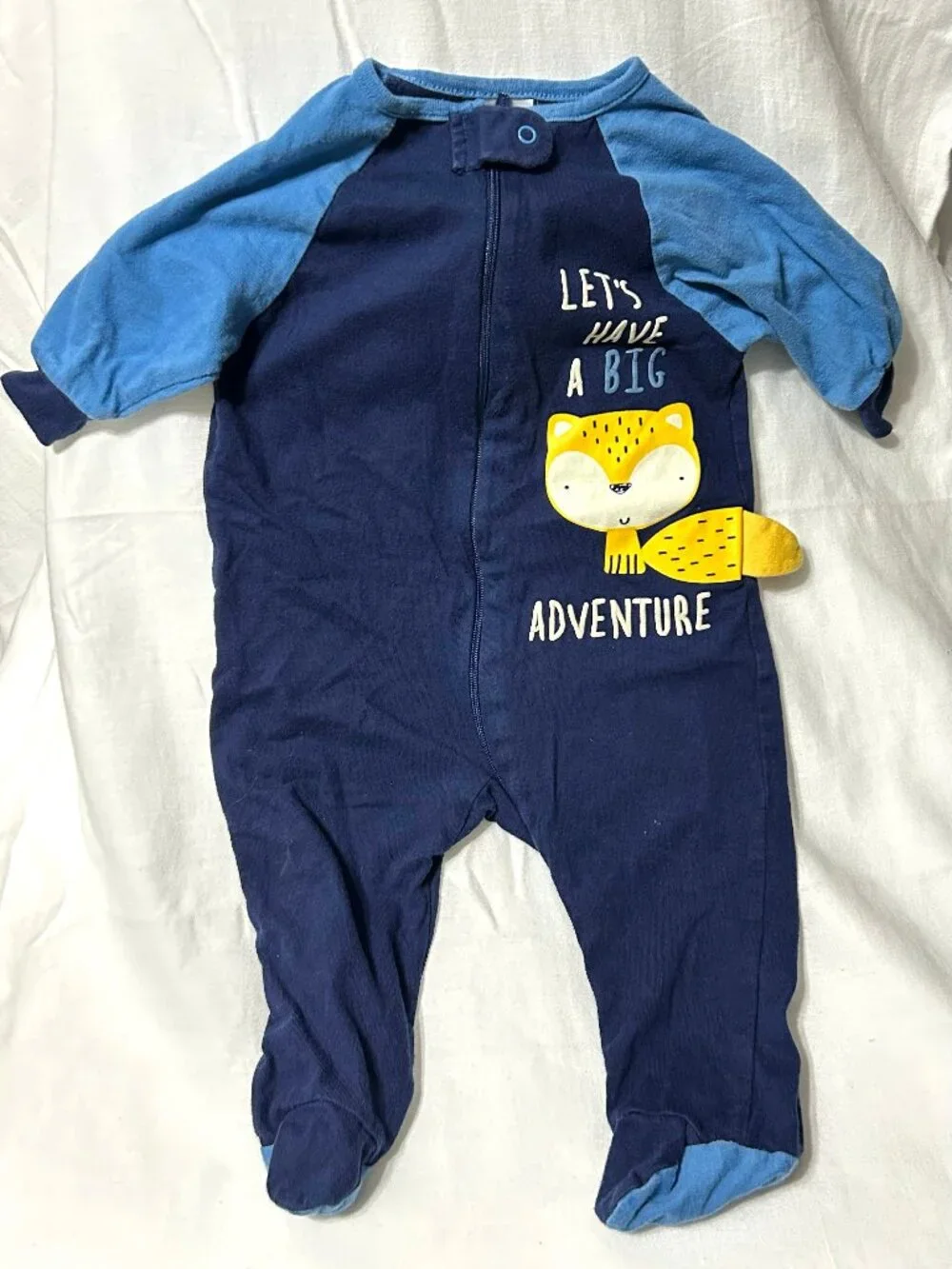 3-6 month Sleepers 3 pieces! Blue Fox Alphabet Zip-up Excellent Condition